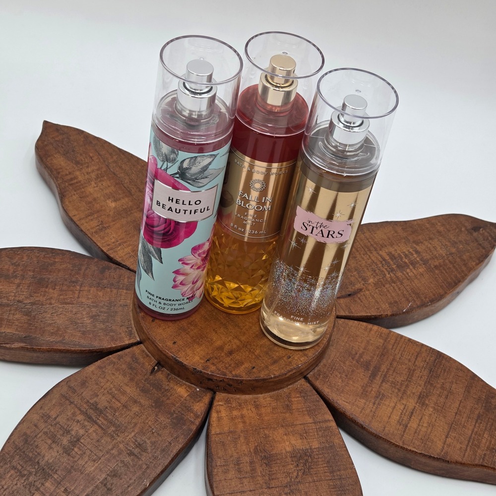 Bath & Body Works 8oz Fragrance Mist Lot of 3 Hello Beautiful Fall In Bloom Star